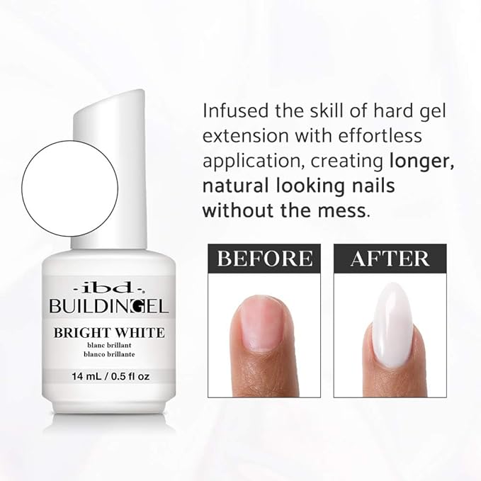 IBD Building Gel, Hard Gel Nail Extension, Bright White - Made in USA, 0.5 oz