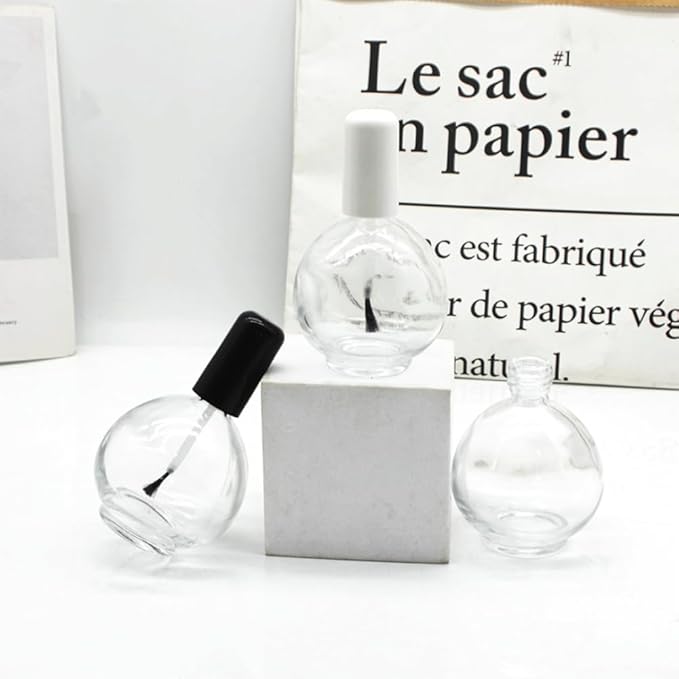 2Pcs 75ml/2.5oz Empty Nail Polish Bottles with Brush Refillable Spherical Clear Glass Containers for DIY Nail Art