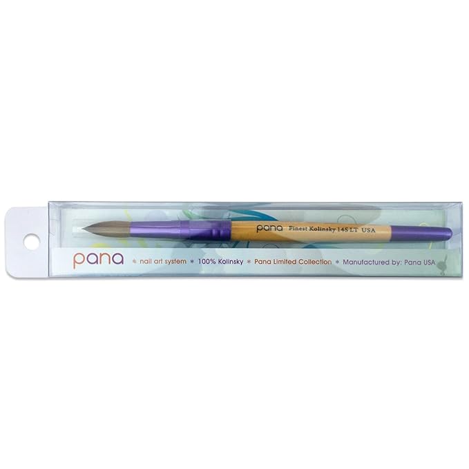 PANA Pure Kolinsky Hair Acrylic Nail Brush - Round Shape Purple Ferrule with Beige Wood Handle (Size 14) - Nail Brush for Acrylic Nail Application, Nail Extension, Manicure Pedicure Salon Beginner and