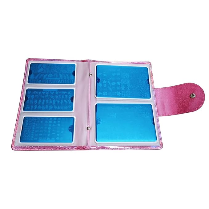 50 Slots Image Stamper Plate Collection Nail Art Stamp Plate Stamping Plates Cases Stamp Nail Template Organzier for 6.0x12.0cm and 9.5X14.5CM Nail Art Plates(Pink)