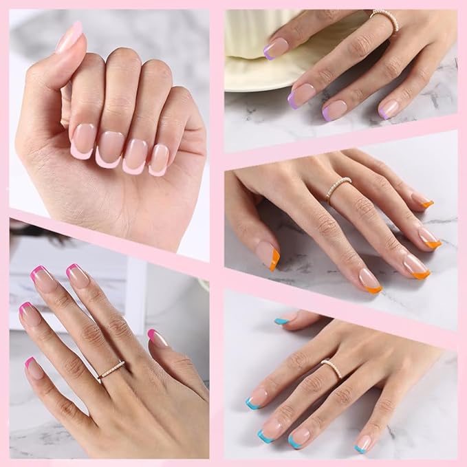 300Pcs Square French Tip Press on Nails, Multicolor Extra Short Soft Gel Nail Tips, Pre-lasting Acrylic Fake Nails, No Need to File False Nail Tips Extension for Women Nails DIY in 15Sizes
