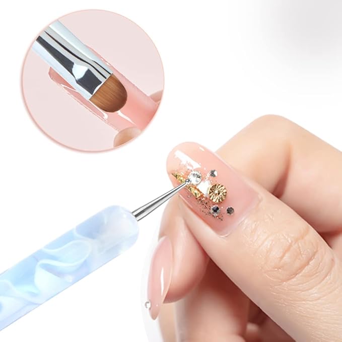 French Manicure Brush - Two Way Nail Art Brush with Dotting Tool for Cuticle Clean Up & Nail Art Design - Professional Salon Quality, Blue (12#)