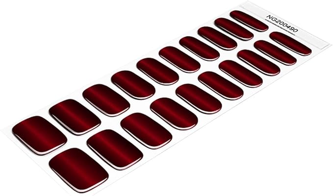 Semi Cured Gel Nail Strips - 20Pcs Burgundy UV Gel Nail Wraps with Wine Red Design, Long Lasting Salon-Quality Stickers, Includes Nails File & Wooden Stick - UV/LED Lamp Required