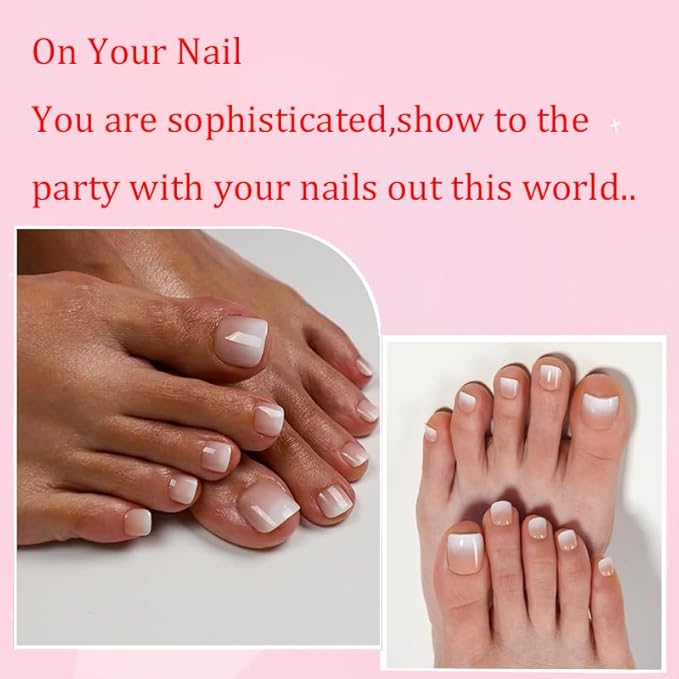 240Pcs Toe Press on nails, Short Brown Ombre Toe Nail Press Ons for Women in 15Sizes, French Tip False Toenails Extension, Soft Gel Toe Nail Tips, Acrylic Full Cover Fake Toenails for Girl