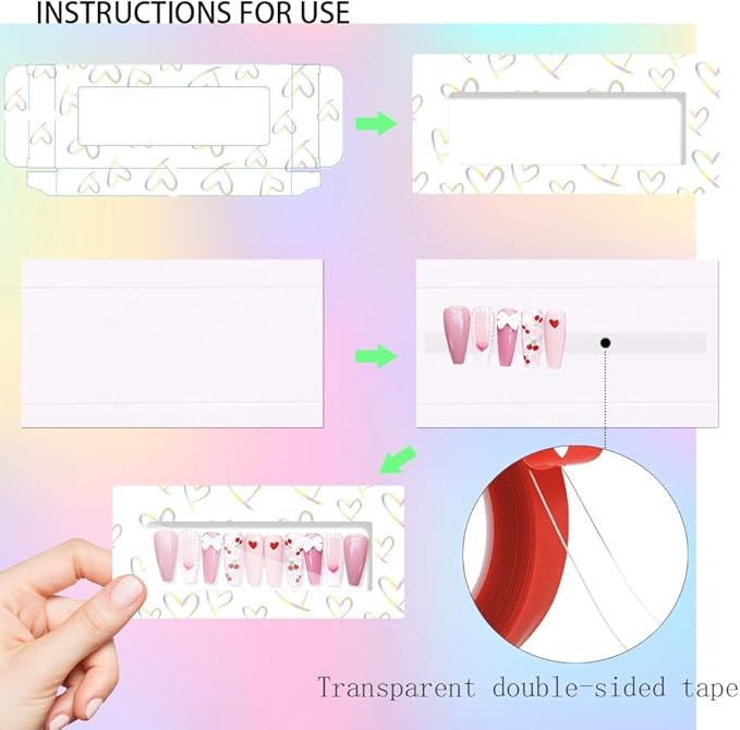 74PCS Press on Nails Packaging Box Set Includes 35PCS Empty Nail Package Box 35PCS White Background Paper 1 Double Sided Tape and 3 Thank You Stickers for Press on Nail Business