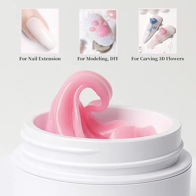 VARNAIL Nail Extension Kit Solid Building Gel, Non-sticky Nail Building Gel with Basic Gel and Tools, Lamp, Accessories, Poly Gel Kit for Beginners Nail Art DIY Home (Pink Gel)