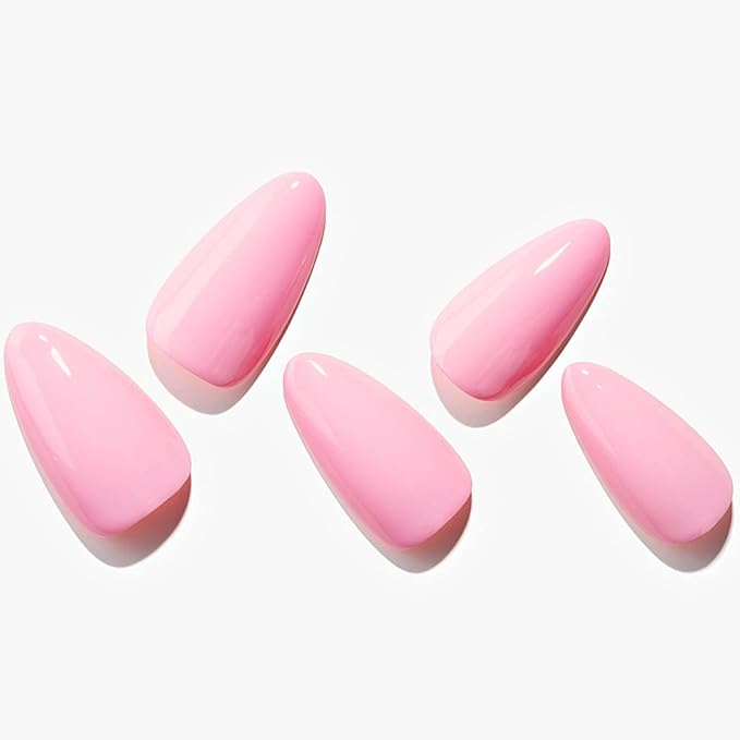 GLAMERMAID Light Pale Pink Press on Nails Medium Almond, Handmade Jelly Soft Gel Pure False Nals, Stiletto Glue on Nails Kit for Women, Reusable Short Oval Stick on Acrylic Fake Nails Manicure Set
