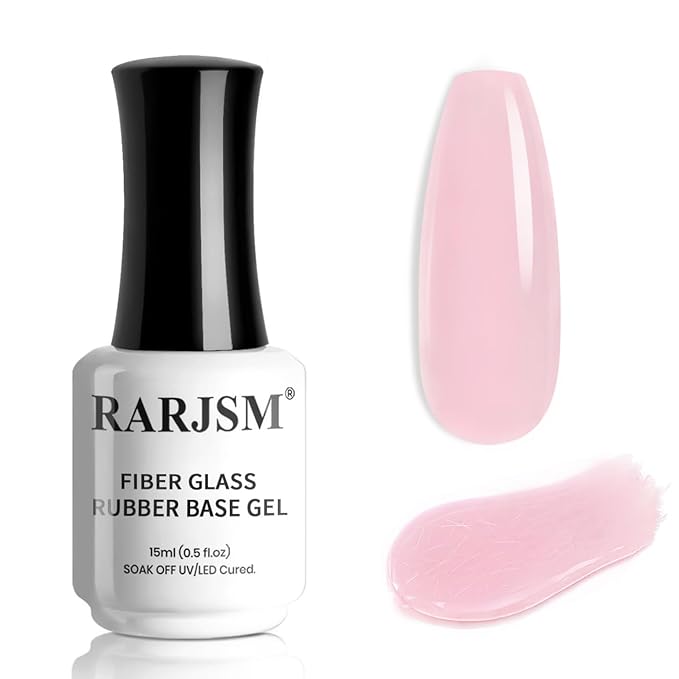 RARJSM Nude Sheer Candy Pink Fiber Glass Rubber Base Gel Nail Polish for Repair Broken Nails StrengthenerGel Base Coat Transparent Brush on Building Gel in a Bottle Soak Off Curing Requires 15ml