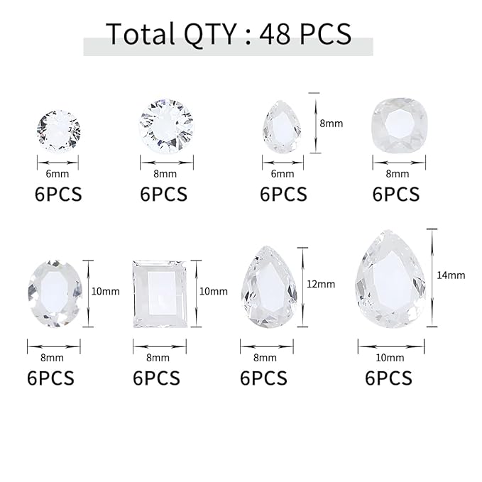 DONGZHOU Transparent Big Nail Rhinestones,Mixed Shape Large Nail Art Rhinestone Nail Charms Pointed Fancy Stone Diamond Gems for Nail Art DIY Craft