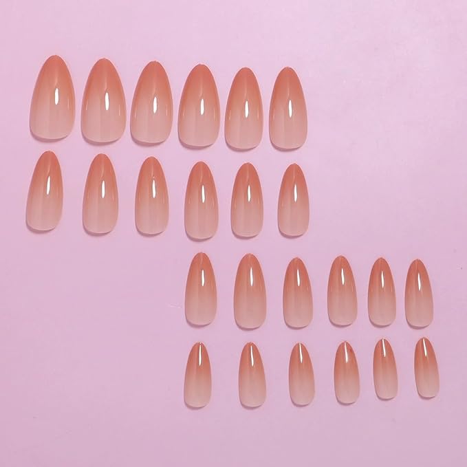 Press-On Nails, Medium-Length Glossy Transparent to Orange Ombre Instagram Viral Style, Showing the Noble Temperament of Women and Girls False Nails - 24 pcs (Orange, 0.04 Fl Oz)