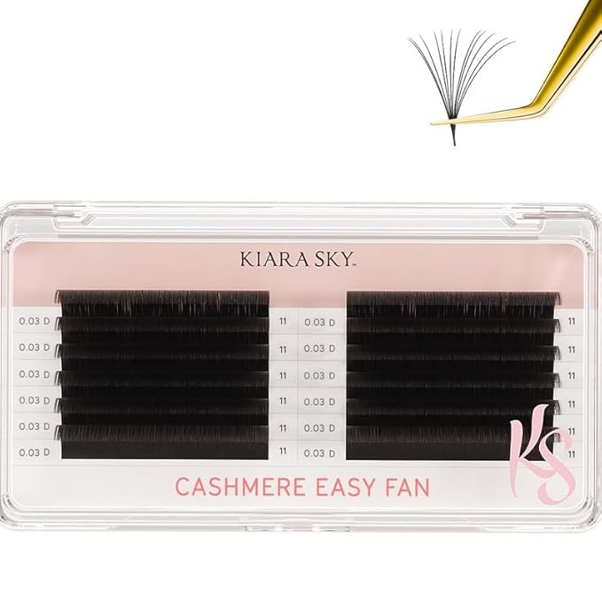 KIARA SKY LASH Premium Cashmere Easy Fan Lash Extensions | Soft Semi-matte natural finish | Fans like Butter | For Professional Eyelash Extensions Use Only | Black, (D-0.03-11MM)