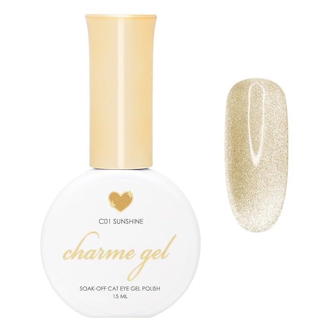 Daily Charme C01 Sunshine Original Velvet Cat Eye Magnetic Gel Nail Polish 15ml, Soak Off UV Led Gel Nail Polish Set, Home DIY/Nail Salon Manicure (Champagne Gold)