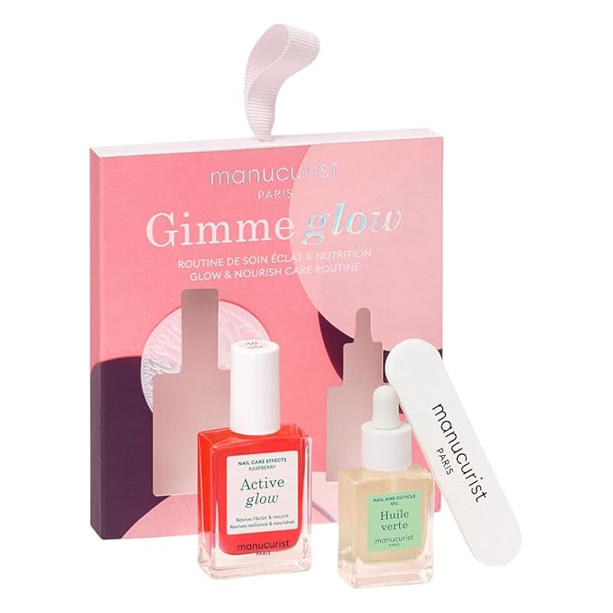 Manucurist Active Glow Raspberry Gift Set and Green Oil – Includes: 1 Care & Makeup Nail Polish, 1 Cuticle Nail Oil, 1 Complimentary Mini Nail File – Nails Care