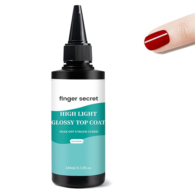 High Light Glossy Top Coat, 240ml/8fl.oz, Gel Polish Nail Polish for Nail Art Manicure DIY