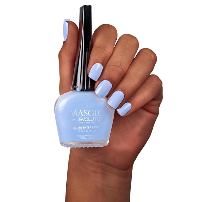 MASGLO GEL EVOLUTION Nail Polish Gel Effect, No UV/Led Lamp Required, Duration up to 12 day, 1 peice color Gel sin necesidad de lampara UV/Led, hasta 12 dias de duracion (LIBRE)