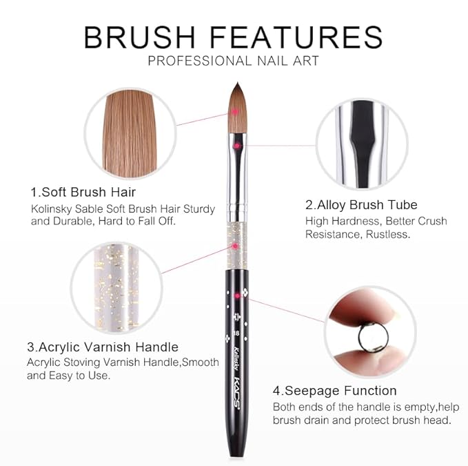 Size 18# Black 100% Kolinsky Sable Acrylic Nail Art Brushes UV Gel Nail Painting Pen Brushes (Size 18)