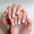 Ombre Press on Nails Short Square Fake Nails White Gradient Nails Press ons with Design Reusable Artificial Nail Full Cover Glue on Nail Stick on Nails for Women Manicure 24Pcs