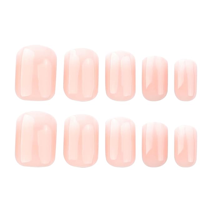 Ombre Fake Nails Short Square Press on Nails Nude Gradient Acrylic Nails Glossy Nature Glue on Artificial Nail Squoval False Nails Press ons with for Women Manicure Decoration 24Pcs