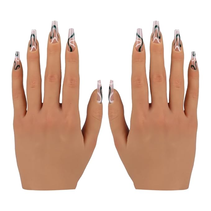 Practice Hand for Acrylic Nails Silicone Female Mannequin Life Size Hand with Insertable Nails for Nail Art Beginners/Nail Salon Artists Single Hand Color 3#