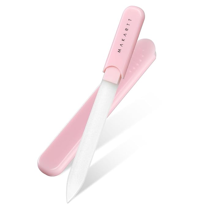 Makartt Nail File: Glass Nail File for Natural Nails - Gentle Crystal Nail Filer, Double-Sided Sandblasted Nail Buffer, Reusable Nail Care Tool for Home Manicure, 1pc Pink
