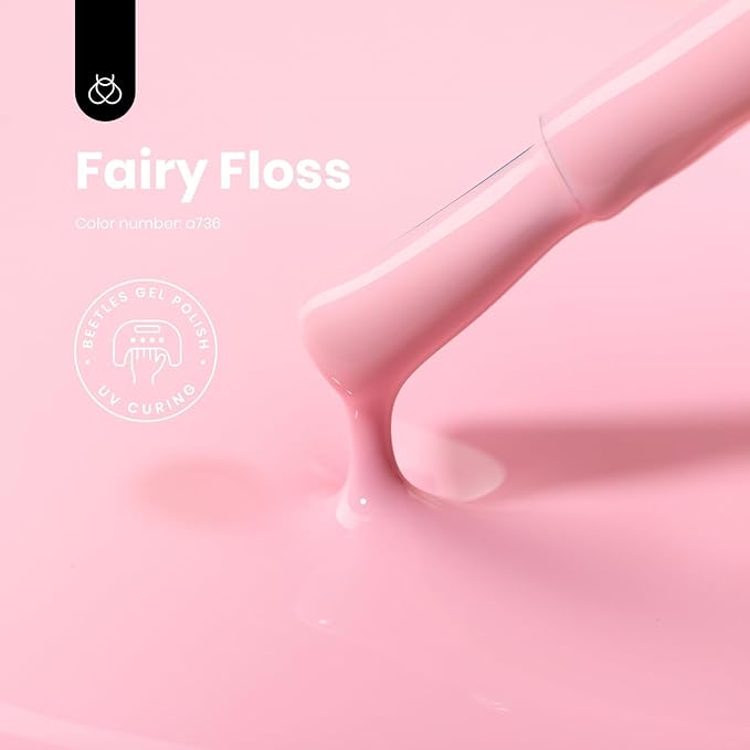Beetles Pink Gel Polish - Fairy Floss 15ML/0.51Fl Oz, Pastel Light Pink Gel Nail Polish, Soak Off UV LED Lamp Nail Art, Long-Lasting Manicure Salon DIY Home Spring Nails - Gifts for Her