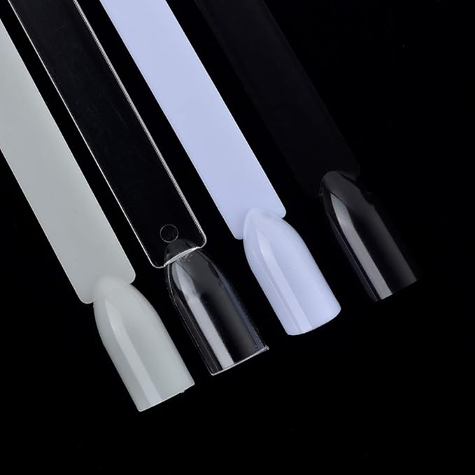 200 Pcs False Nail Sticks with Display Board - Fan-shaped, Transparent, Black, Natural, Milky Color Options - Includes Square Nails