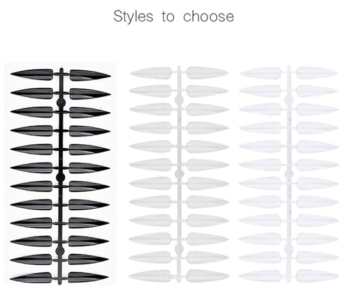 3 Pack Total 720 Tips Mixed Color Nail Tips Short Stiletto False Nails Pointed Sharp Fake Nails for Daily Wear On the Nail Tree Black/Clear/Natural Nail Art Supplies Nail Display Tips for Practice
