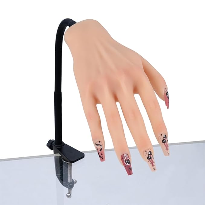 Silicone Practice Hand for Acrylic Nails, Mannequin Hands for Nails Practice with Adjustable Bracket, Life Size Fake Hand for DIY Nails/Nail Art Beginners/Nail Salon Artists