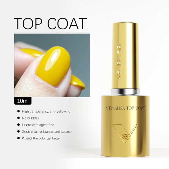 VENALISA 2 Pcs No Wipe Gel Top Coat Set- High Gloss Shiny Long Lasting Top Coat Clear Gel Nail Polish Kit, Soak Off Nail Art Home and Professional Manicure