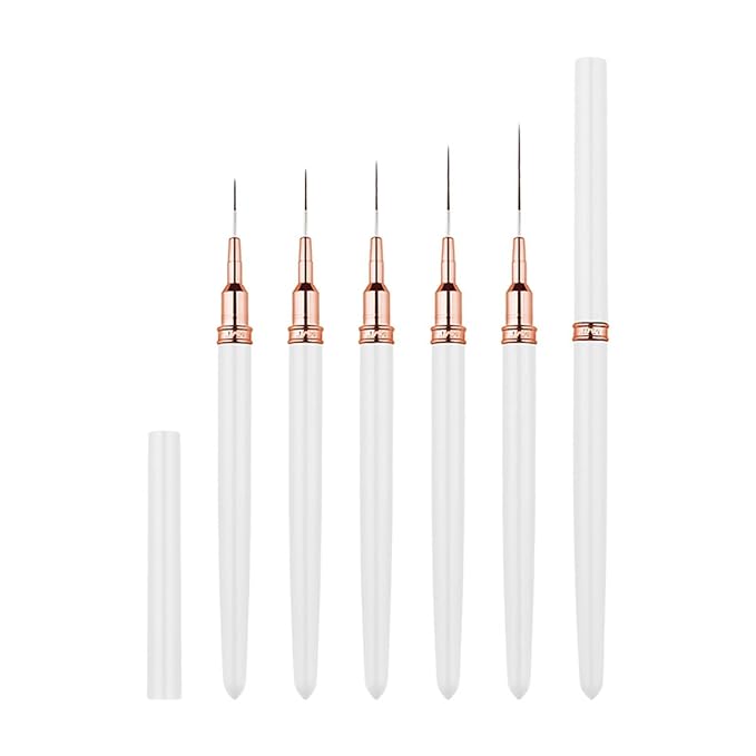 Metallic Liner Nail Art Brushes Set, Nail Art Pens, 5PCS White Color Nail Tools Liner Brush UV Gel Polish Painting Nail Design For Long Lines, Thin Details, Fine Drawing, Sizes 7/9/11/15/25mm