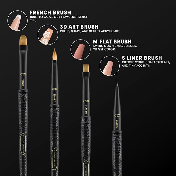 Chaun Legend Nail Art Brush Set 8 Piece - Perfect for gels, acrylics, and detailed designs