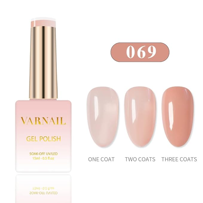 VARNAIL Moisturized Skin Jelly Nail Polish Kit 6 Colors 15 ml, Translucent Nude Neutral Color Sheer Gel Polish, Salon Quality Soak off UV Light Nail Polish