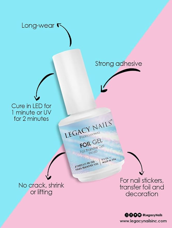 Legacy Nails Professional Gel Glue Crystals & Dusty Shimmer 0.5oz - Adhesive Gel for Crystals, Rhinestones & Nail Art Gems, Quick-Drying, Long-Lasting, Soak-Off, Easy to Use UV LED