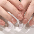 Jelly Press on Nails Short Squoval Fake Nails Pink Nails Press ons with Design Full Cover Stick on Nails for Women Manicure,Reusable | Artificial | Glue Tabs | Easy Apply | 24Pcs