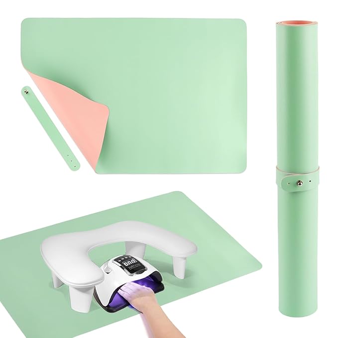 Foldable Nail Mat, Waterproof Manicure Pad 23.62x15.75 Inch | Perfect for Manicure at Home or Salon | Easy to Clean, Portable Design (Green+Pink)