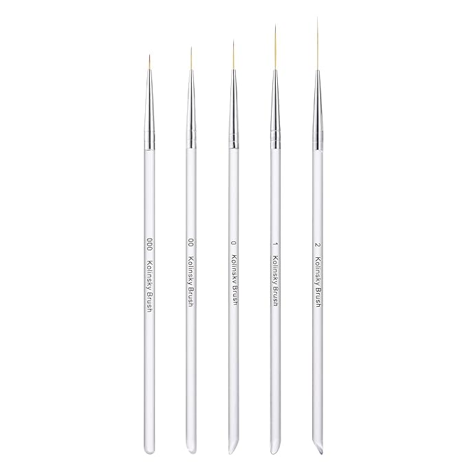 5Pcs Nail Art Liner Brushes Set, Manicure Brush Fine Drawing Thin Lines Painting Details Striping Design For Gel Polish Dotting Pen Transparent Handle Home DIY, 6/9/12/18/24mm