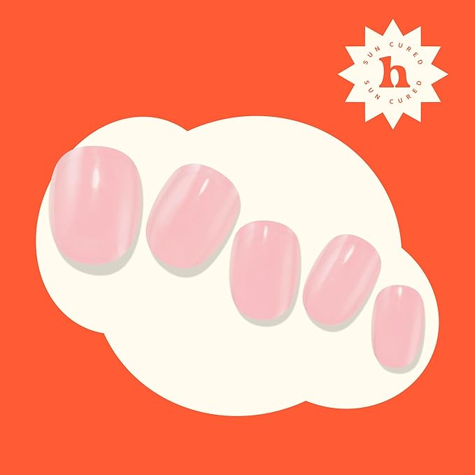 Heyhae Semi Cured Gel Nail Strips | No LED Lamp Needed | Solid, Pink, Spring | Easy Apply & Remove, Salon Quality | Includes 28 Strips, 1 Prep Pads, Nail File & Wooden stick - Hey, Strawberry Picking?
