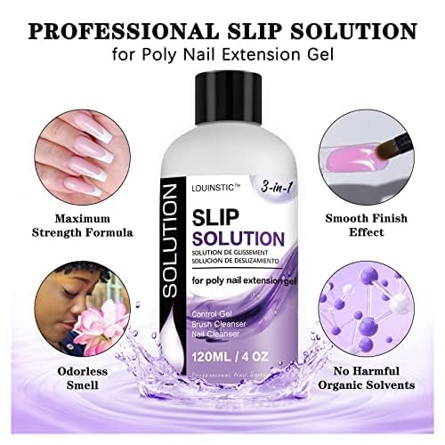 LOUINSTIC Poly Nail Gel Slip Solution - 4oz Slip Solution for Poly Nail Extension Gel, Anti-Stick Slip Solution for Nails, Brush Clean Liquid, Easy to Use, Beginners, Home Salon