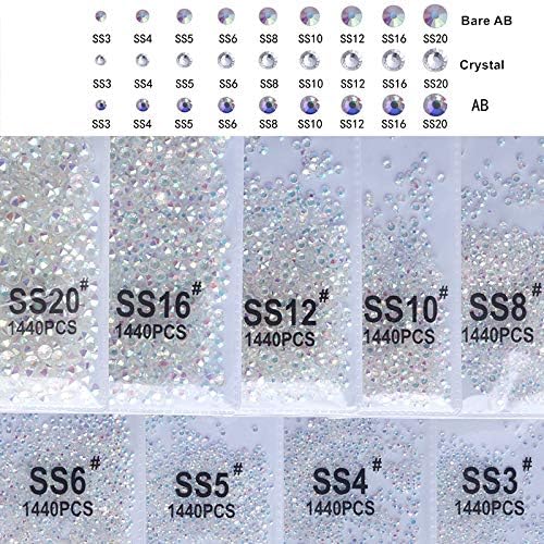 PrettyG 2880pcs SS4 Nail Crystals AB Nail Art Sparkly Round Flatback Rhinestones, Non-Self-Adhesive W-S4