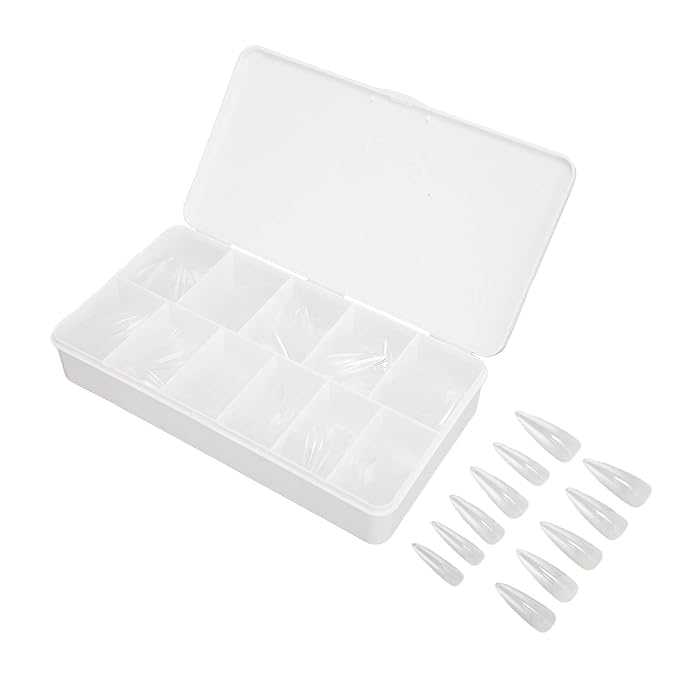 550 Tablets Long Clear Nails Ultra Thin Clear Stiletto Fake Nails Set, Long, Full Cover, Almond Shaped with Rhinestones Designs for Wedding, Dating, Party Acrylic Nail Tips Kit