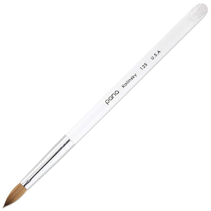 PANA Pure Kolinsky Hair Acrylic Nail Brush - Oval Crimped Shape Silver Ferrule Clear Acrylic Handle (Size 12) - Nail Extension Manicure Pedicure Salon Beginner & Professional