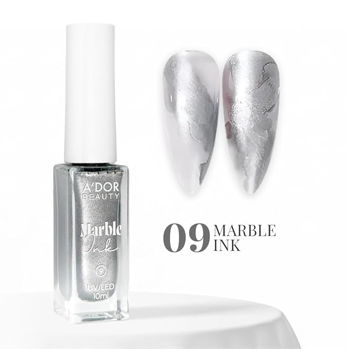 A'DOR BEAUTY Marble Ink for Nails Set - 12 Watercolors & 5 Metallic Shades, Blooming Gel Magic Nail Polish, Nail Art Supplies for Marbling, Veining & Abstract Nail Design - Marble-09
