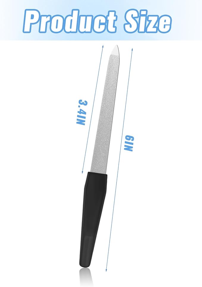 6 Pcs Metal Nail File for Natural Nails 6 Inch Fingernail Files Professional Manicure Tools Sword Shape Anti-Slip Handle for Women(Black)