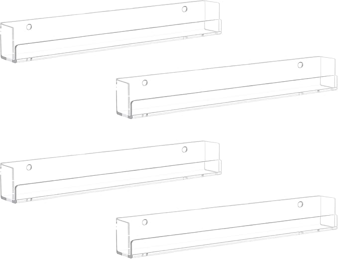 4 Pack Nail Polish Rack Wall Mounted Shelf, Clear Acrylic Nail Polish Organizer Display,Clear Nail Polish Wall Rack Nail Supplies for Nail Techs