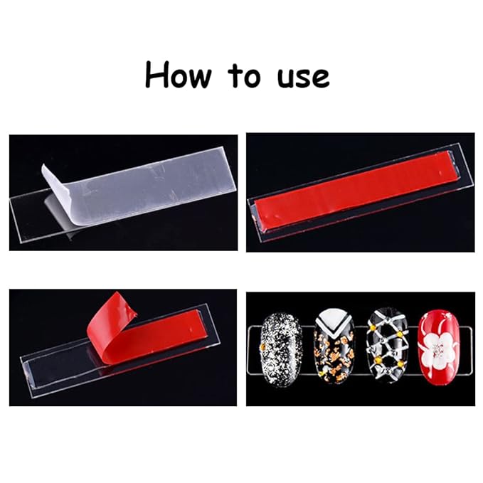 Nail Art Display Clear Stand Practice Holder 50 Pieces with 1 Roll 3M Double Sided Tapes for Acrylic Nails Salon or Home DIY