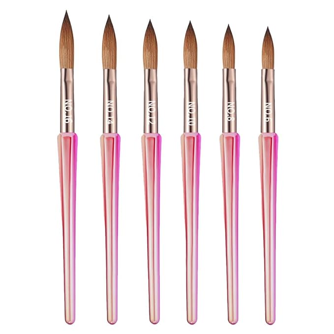 6Pcs Acrylic Nail Brush Set, Size 6/8/10/12/14/18 - Professional Nail Brushes for Acrylic Application Powder & Nail Extension, 3D Nail Carving Tools for DIY Home Salon Manicure-Pink