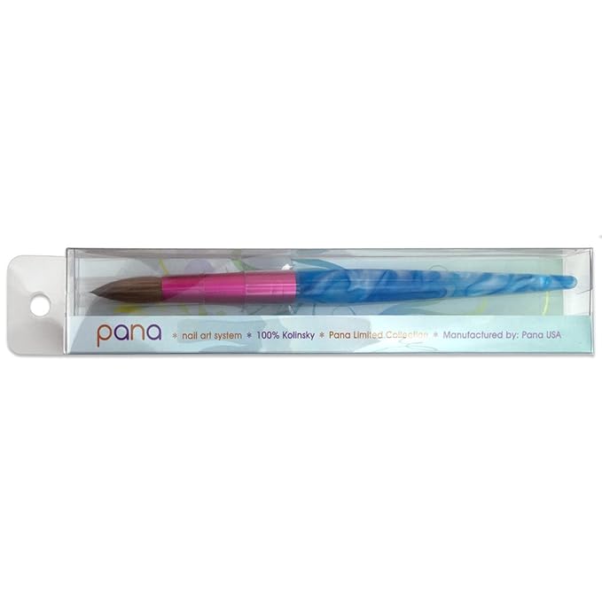 PANA Pure Kolinsky Hair Acrylic Nail Brush - Round Shape Pink Ferrule with White Swirl Blue Handle (Size 20)
