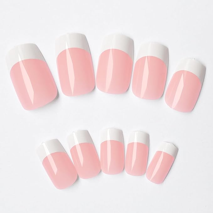 AddFavor French Tip Press on Nails Short Fake Nails, 120pcs White French Tip Nails Press on Nail Square Nude False Acrylic Nails French Nail Tips with Adhesive Tab for Women Girls