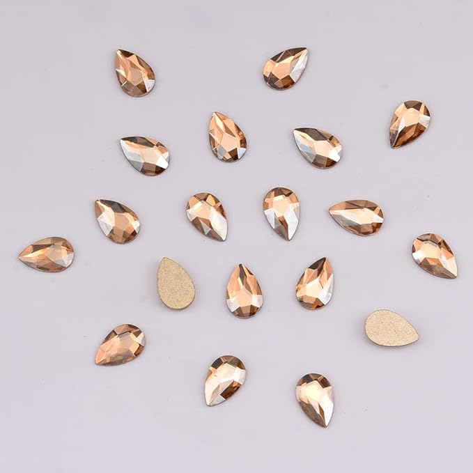 100pcs Flatback Glass 3D Champagne Nail Gem Glue Fix Pear Shape Large and Small Crystal Rhinestone Bulk Charms for Nail Art Designs Jewelry Making DIY Crafts