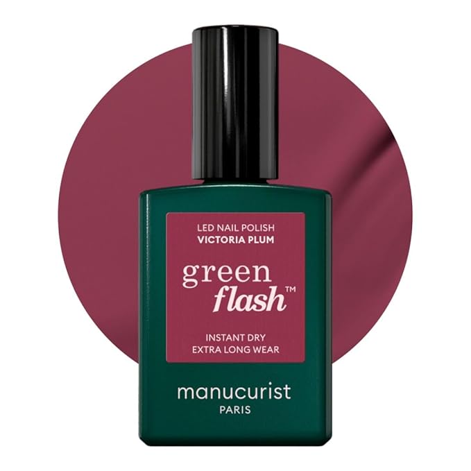Manucurist Green Flash LED Victoria Plum - Purpleish Brown Pink Gel Nail Polish - Pink Gel Polish Vegan, 12-Free, Plant-Based - Strengthens and Protects Nails - Made in France - 0.5 fl oz